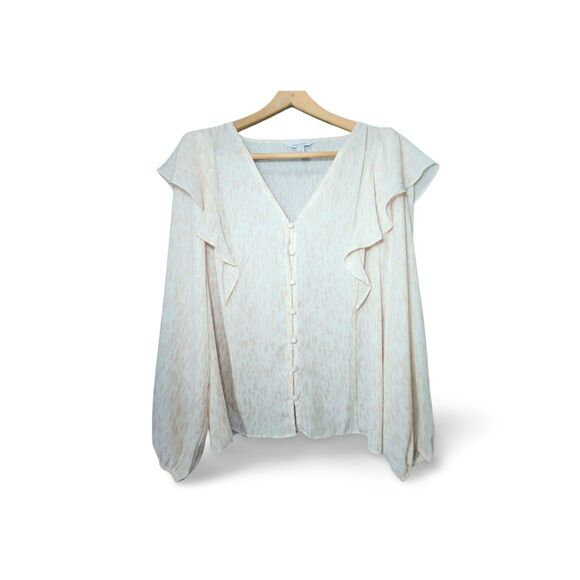 Nine West Women’s XL Peach Cream Ruffle Blouse Tunic Boho Prairie Top - Picture 3 of 8